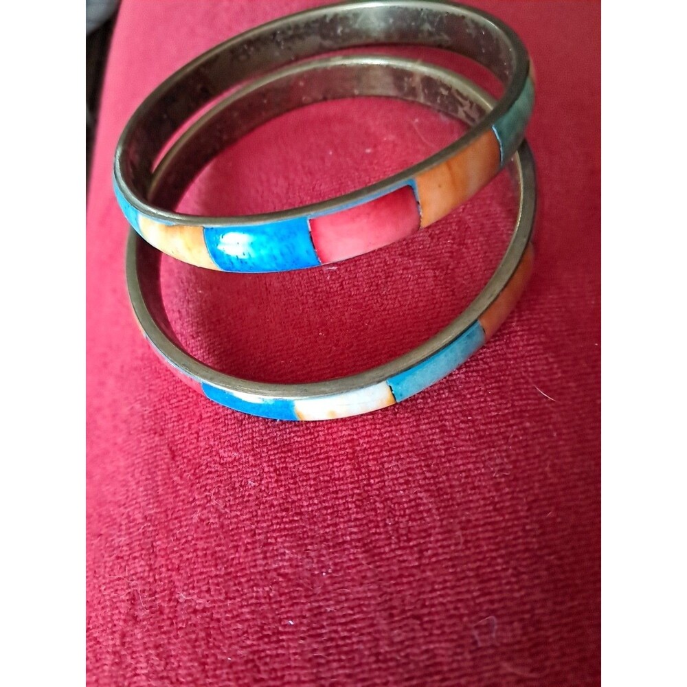 Set Of 2 Multicolor Inlaid Stone Look Bracelet